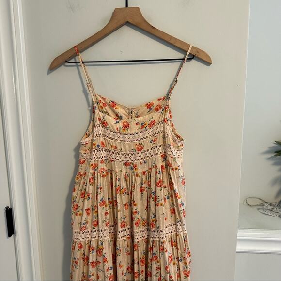 THE GREAT. Cream Red Cotton Floral Lace Tiered Maxi Dress 0 Small - Picture 6 of 12